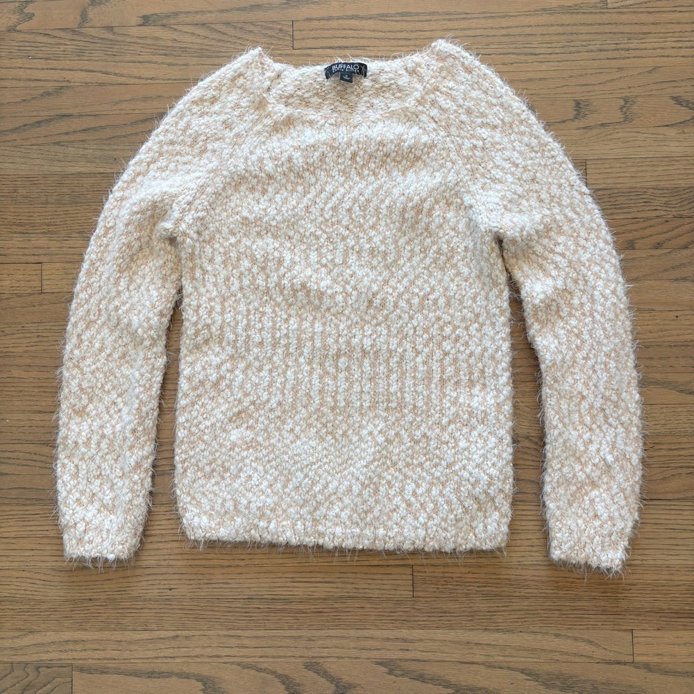 Buffalo David Bitton Womens Cream light pink Fuzzy Textured Eyelash Knit Sweater